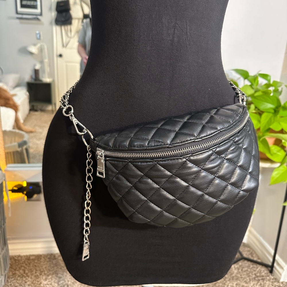 Quilted Black Chain Belt Bag